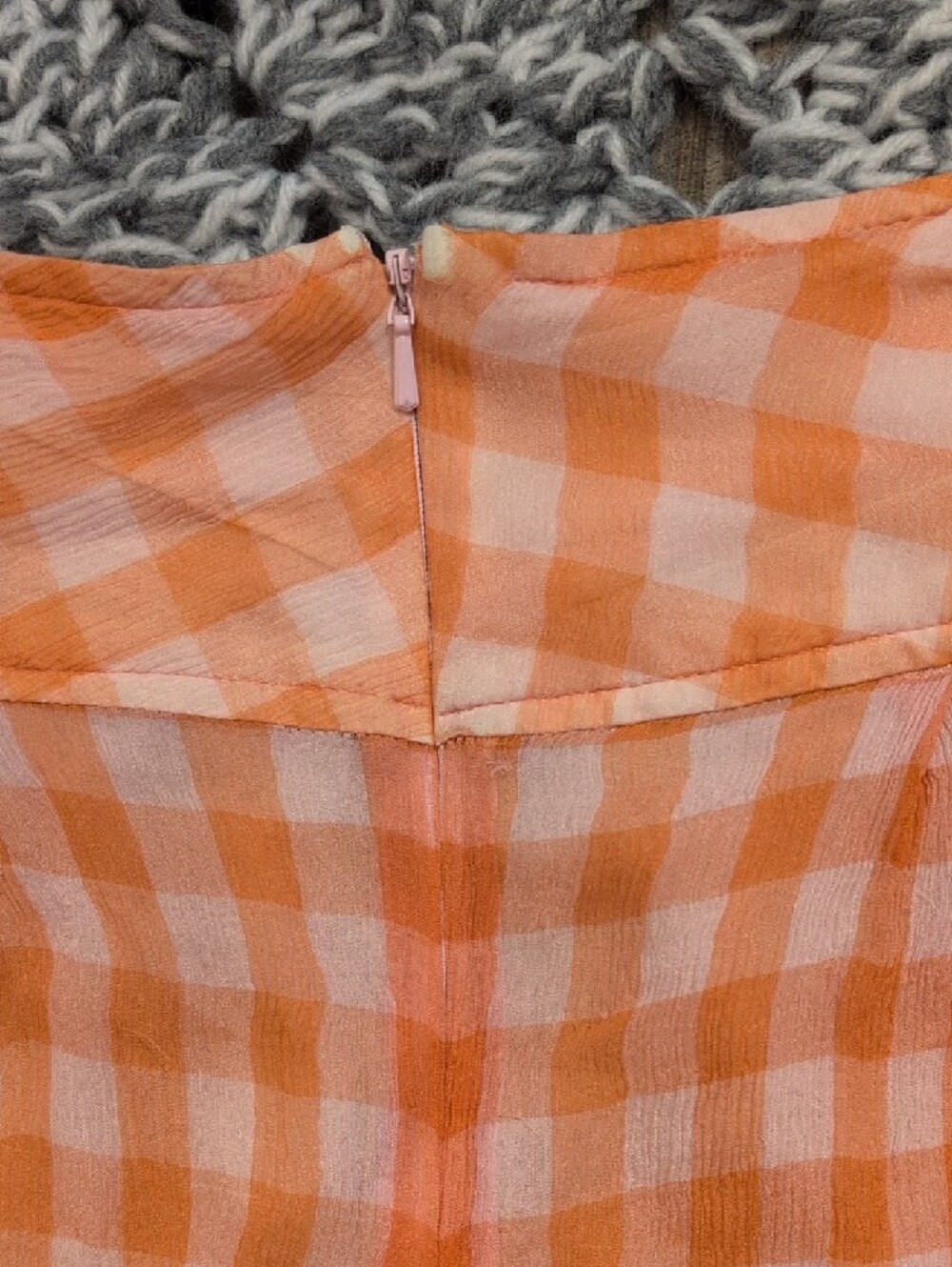 429 - Orange Gingham Mini Skirt • Y2K Cottagecore • Ruffle Hem Lace Trim • Retro - Picture 6 of 11